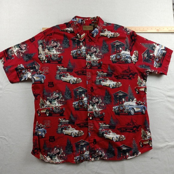 Clearwater Outfitters Mens XXL Christmas Shirt Classic Cars Santa Route 66 Red - Picture 7 of 14